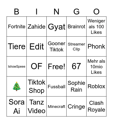 Tiktok Bingo Card