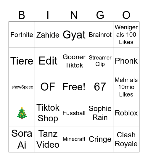 Tiktok Bingo Card