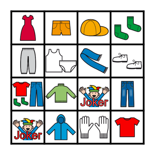 Clothes Bingo Card