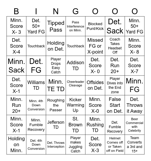Christmas Football Bingo Card