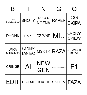 Przegląd Tiktoka Bingo Card