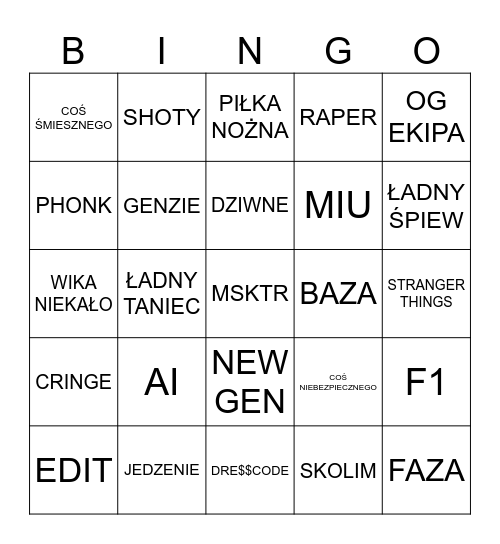 Przegląd Tiktoka Bingo Card