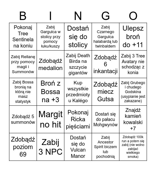 Elden Ring Bingo Card