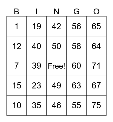 Bingo card Bingo Card