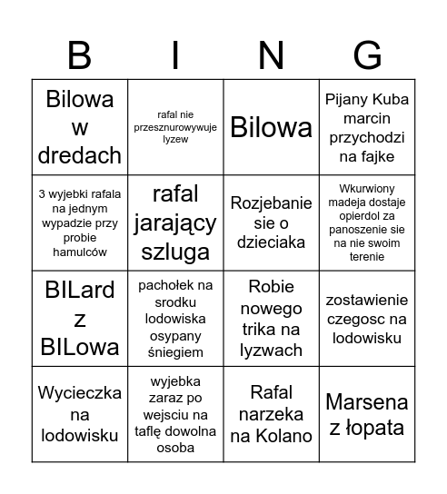 Lodowisko Bingo Card