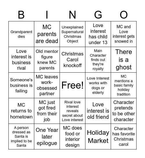 Christmas Movie Bingo Card