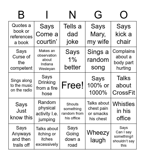 Dan Bingo Card