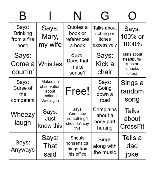 Dan Bingo Card