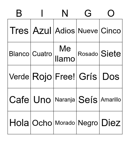 Spanish Bingo Card