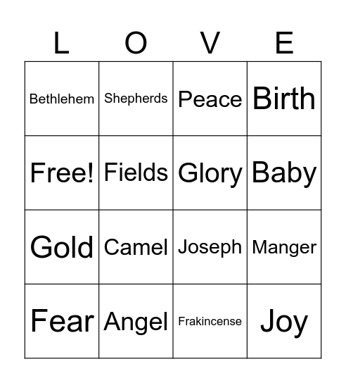 Luke 2:1-20 Bingo Card