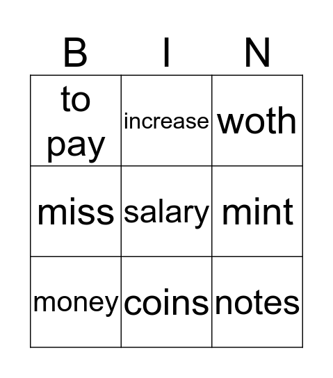 Money, money, money Bingo Card