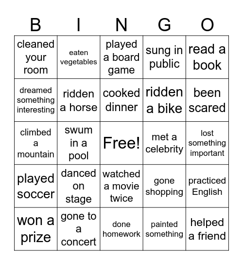 Presen perfect Bingo Card