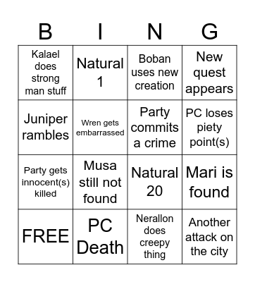 Untitled Bingo Card