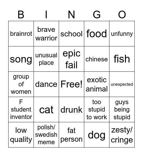 unusual videos bingo Card