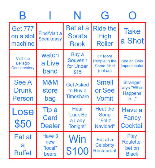 LAS VEGAS SIGHT BINGO Card