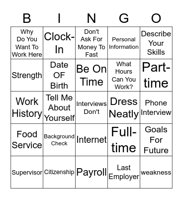 EMPLOY Bingo Card