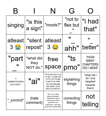 tiktok comments Bingo Card