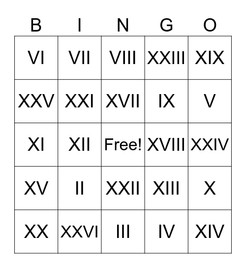 ฺBingo เลขโรมัน Bingo Card