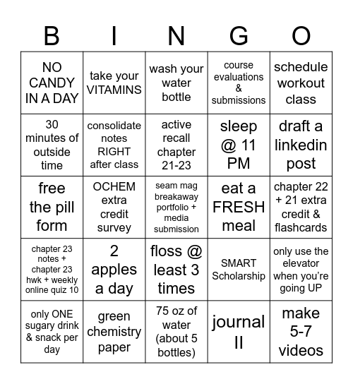 SELFCARE Bingo Card