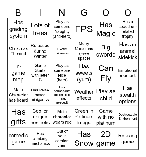 December Bingo Card