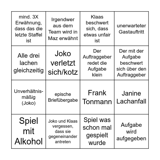 Das Duell um die Welt - Team Joko gegen Team Klaas Bingo Card