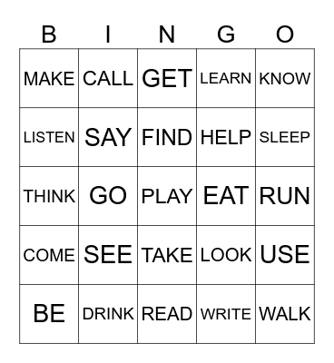 Verbs Bingo Card
