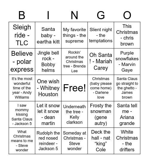 Christmas Edition Bingo Card