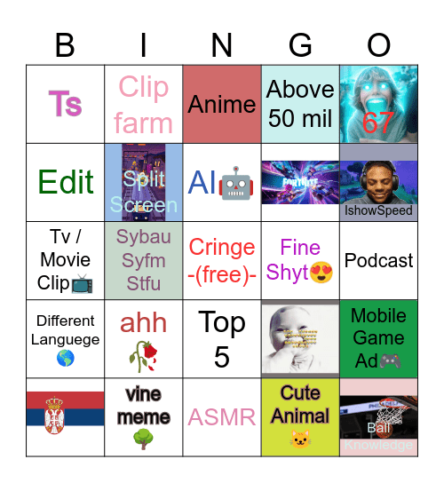 Tik Tok vs Yt Shors vs Insta Reels Bingo Card