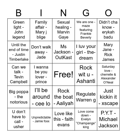 Music Bingo Card