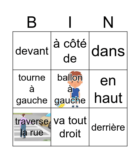 Les prépositions Bingo Card