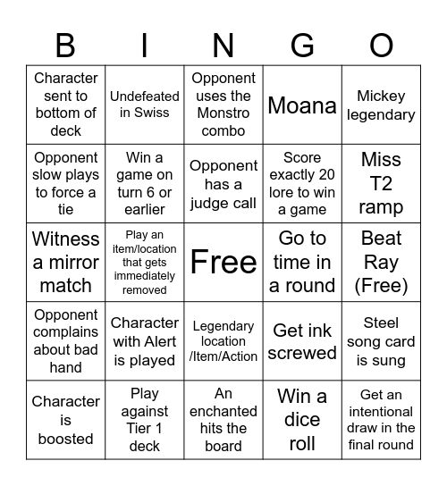 Lored Standards Bingo Card
