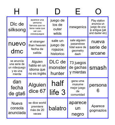 Bingo de los Game Awards Bingo Card