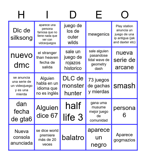 Bingo de los Game Awards Bingo Card