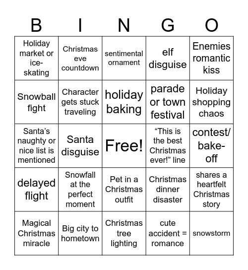 Christmas Movie Bingo Card