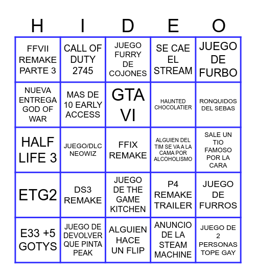Bingo de los Game Awards Bingo Card