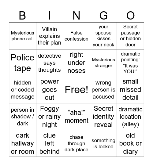 Mystery Movie Bingo Card