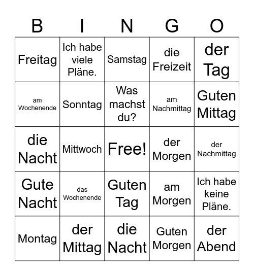 Zeit Bingo Card