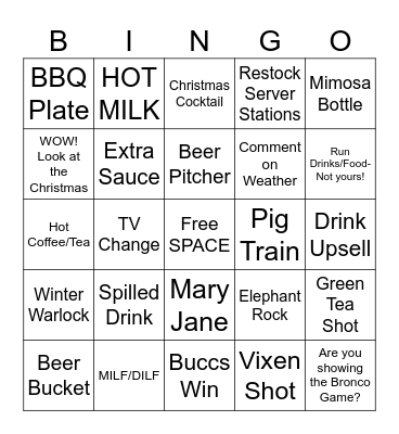 Sunday Funday Bingo Card