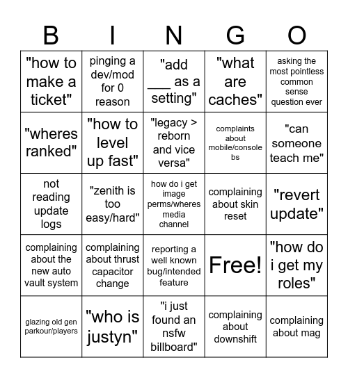 parkour general chat Bingo Card