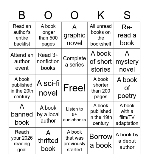 2026 Book Bingo Card