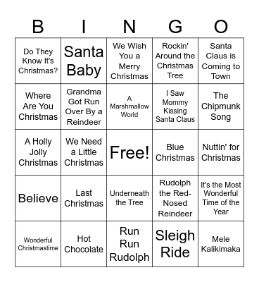 Christmas Hits Bingo Card