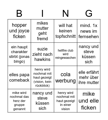 stranger things predictions Bingo Card