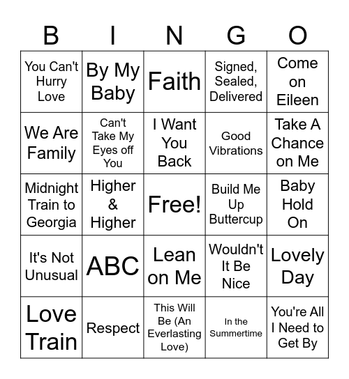 Oldies Bingo Card