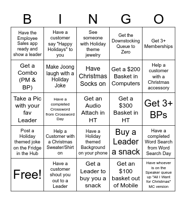 Best Buy Christmas Bingo Card
