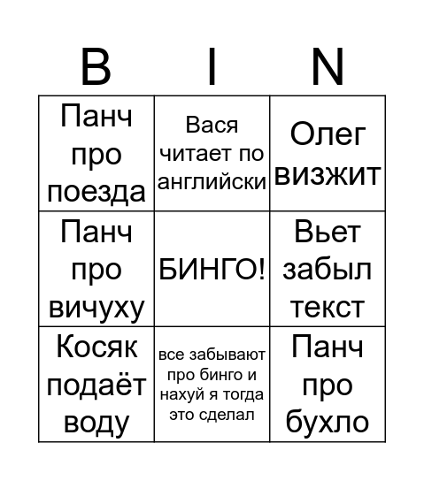 че за хуйня блять бинго по мспх!!! Bingo Card
