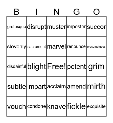 Vocab Review Bingo Card