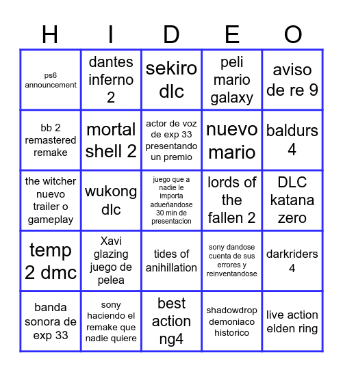 Bingo de los Game Awards Bingo Card