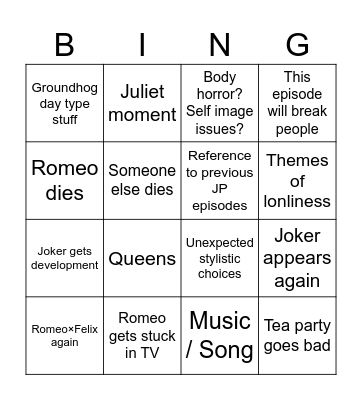 JP 4th episode predictions Bingo Card