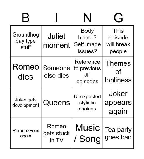 JP 4th episode predictions Bingo Card