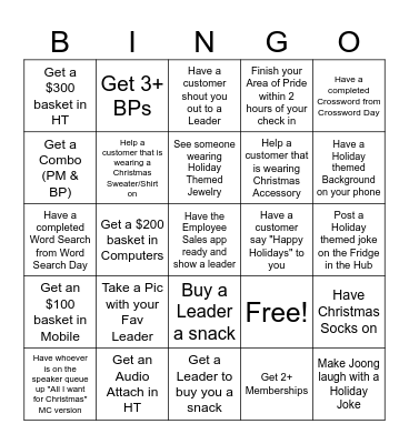 Best Buy Christmas Bingo Card